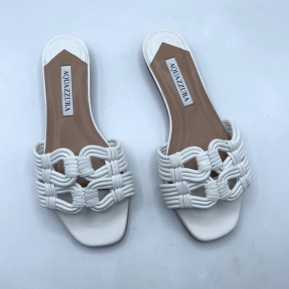 Aquazzura Noah Woven Slide Leather Sandals - Picture 1 of 7